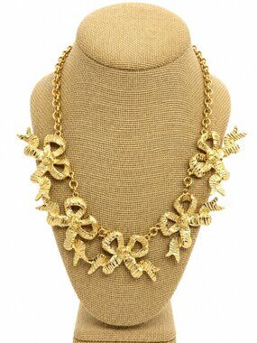 SOUTHERN LIVING BOW NECKLACE Gold Tone Statement Ribbon Holiday Core